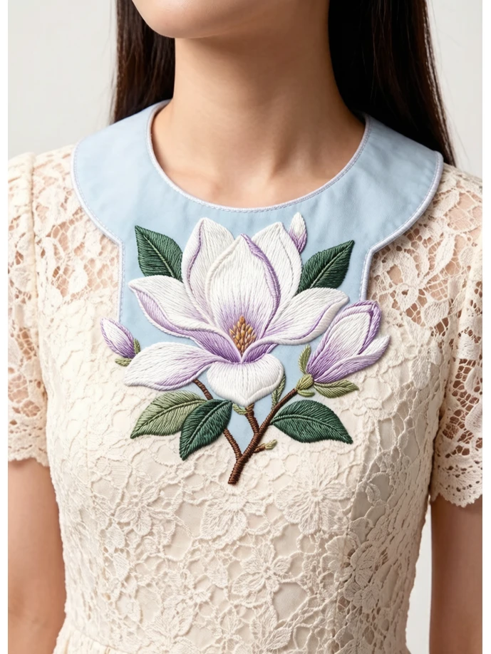 七边形领花_玉兰花 七边形领花_玉兰花 朵花绣花制版素材