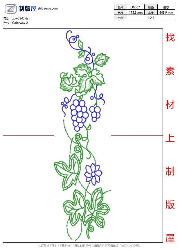 zbw3943_葡萄藤蔓刺绣图案_葡萄免费花样