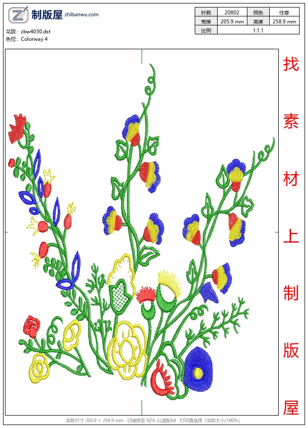 zbw4030_彩色刺绣花卉图案_免费花样