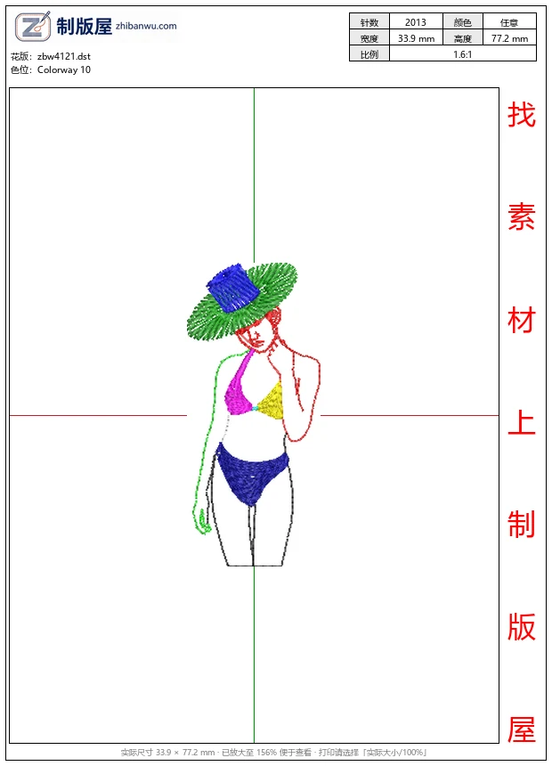 zbw4121_泳装女子戴草帽_美女免费花样