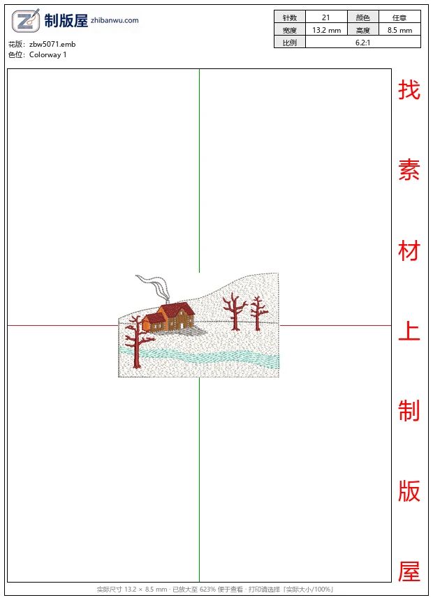 zbw5071_雪地小屋与枯树_免费花样