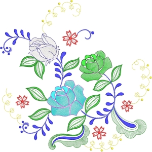 彩色花卉刺绣图案