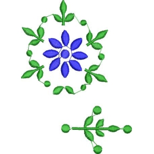 蓝色花朵与绿色枝叶图案