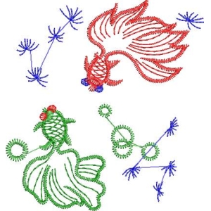 刺绣金鱼与水草图案