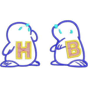 字母H和B的卡通刺绣设计