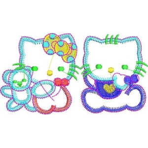 卡通猫与熊的刺绣图案
