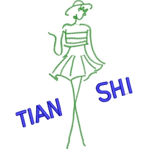 绿色刺绣女郎图案