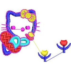 卡通猫头像与花朵装饰图案