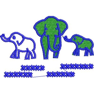 三只刺绣大象图案