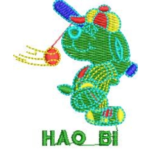 绿色卡通恐龙打棒球