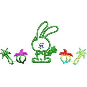 绿色兔子与彩色植物装饰