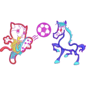 卡通猫马踢球图案