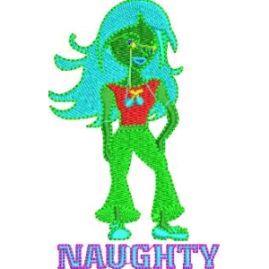 绿色卡通角色配NAUGHTY字样