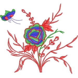 彩色刺绣花卉与蝴蝶图案