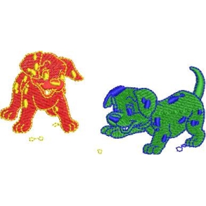 两只彩色刺绣小狗图案