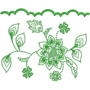 绿色刺绣花卉图案