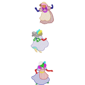 三款卡通刺绣女角色设计