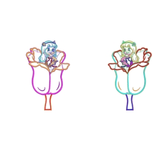 花朵中的卡通女孩设计图
