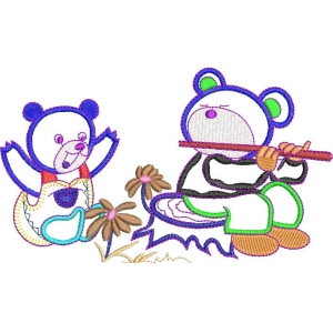 两只卡通熊玩乐器