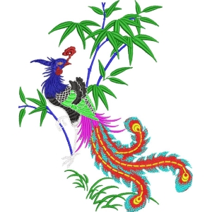 彩色凤凰栖竹图