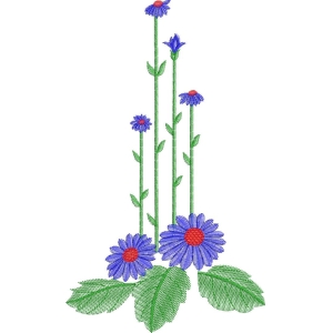 蓝色花朵刺绣图案