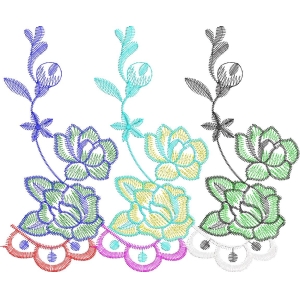 三组彩色刺绣花卉图案