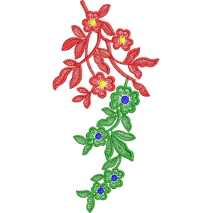 红色与绿色刺绣花卉图案