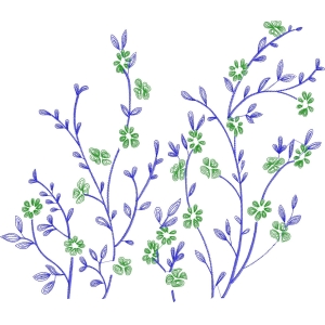 蓝绿植物刺绣图案