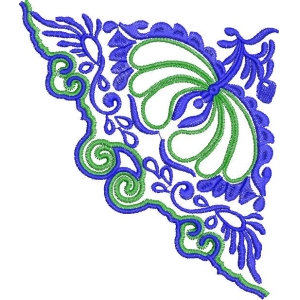 蓝绿花卉刺绣图案