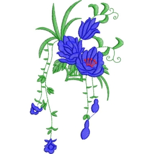 蓝色花卉刺绣图案