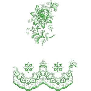 绿色刺绣花卉图案