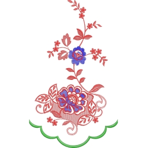 红色花卉刺绣图案