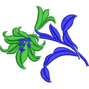 蓝绿植物刺绣图案