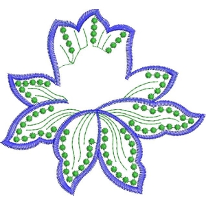 蓝色花瓣绿点刺绣图案