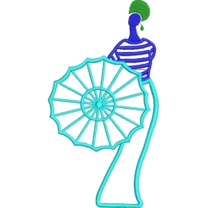 蓝衣人物持伞剪影