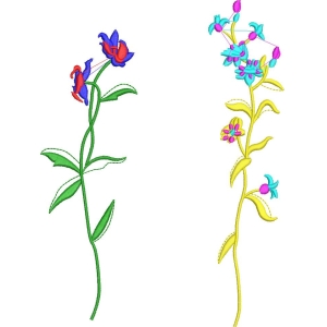 两株彩色刺绣花卉图案