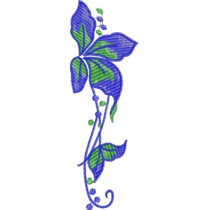 蓝色藤蔓植物刺绣图案