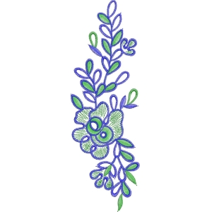 蓝色绿色刺绣植物图案
