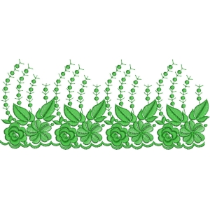 绿色花卉刺绣边饰图案_zbw2095