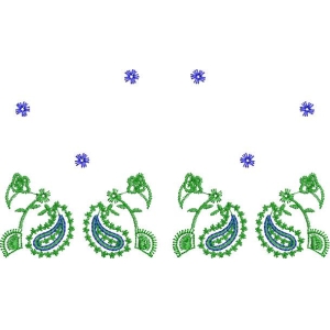 蓝色与绿色刺绣花卉图案