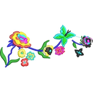 彩色花卉与蝴蝶刺绣图案
