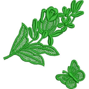 绿色植物与蝴蝶刺绣图案