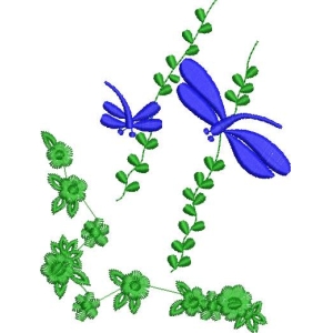 蓝色蜻蜓与绿色藤蔓图案