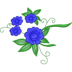 蓝色花朵刺绣图案