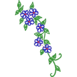 蓝色花朵藤蔓刺绣图案