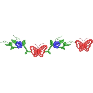 彩色蝴蝶与花朵刺绣图_zbw2328