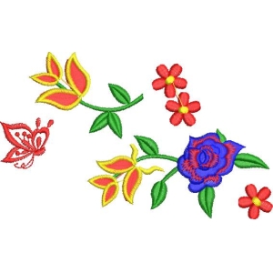 彩色花卉与蝴蝶刺绣图_zbw2353