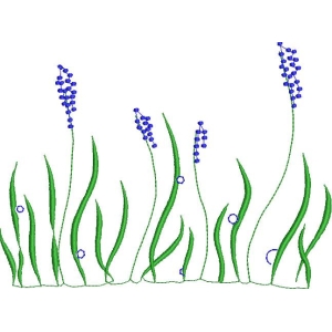 蓝色花丛与绿叶植物图案