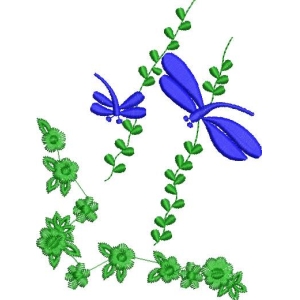 蓝色蜻蜓与绿色植物图案