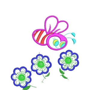 彩色蜜蜂与花朵刺绣图案
